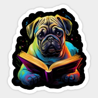 Pug Reads Book Sticker